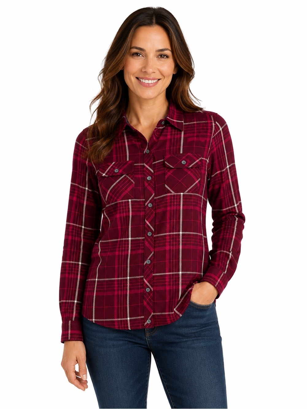 Marmot Women’s Plaid Flannel Button Front Shirt Long Sleeve M Burgundy Pink
